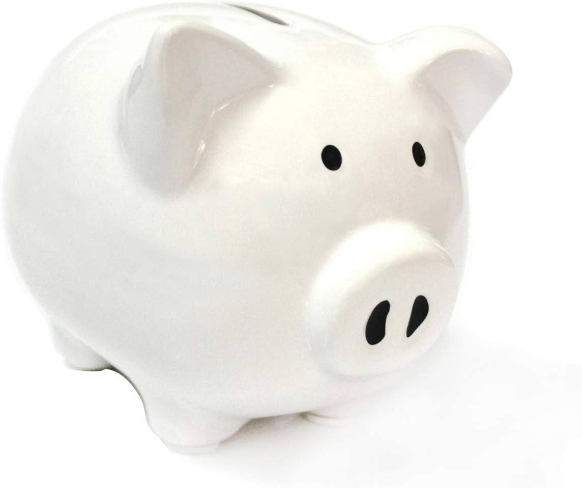 Ceramic Plain Piggy Bank in Gift Box Coin Money Piggy Bank(White)