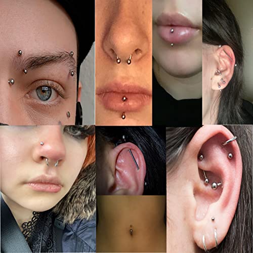Aumeo 80Pcs Stainless Steel Piercing Jewelry Kit Piercing Needles Piercing Clamps Nose Ring Lip Tongue Tragus Cartilage Helix Daith Eyebrow Belly Ring Body Jewelry Piercing Tools 14G 16G 20G #TOP5