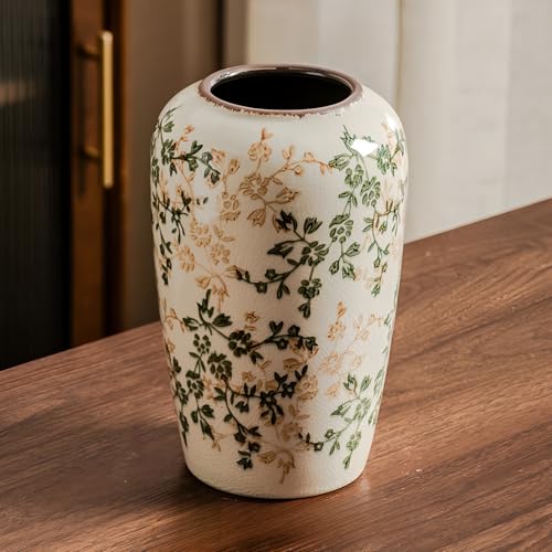 Vintage Green Patterned Pitcher vases for Flowers, Green Ceramic vase05