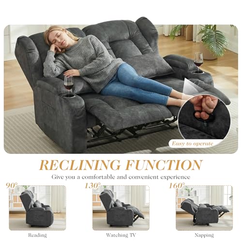 Image of Loveseat Recliner Sofa,RV Wall Hugger Recliners for Small Spaces,Reclining Loveseat Sofa Recliner with Cup Holders /Lumbar Pillows,RV Furniture (Velvet Gray, 56 inch 2-Seater)