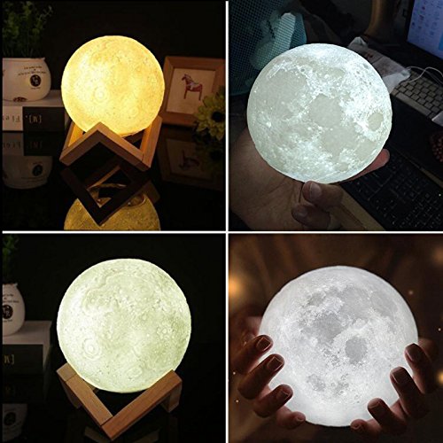 gladle 3d Luna Lámpara LED Luz nocturna luz de la luna Tocar Sensor Madera con soporte