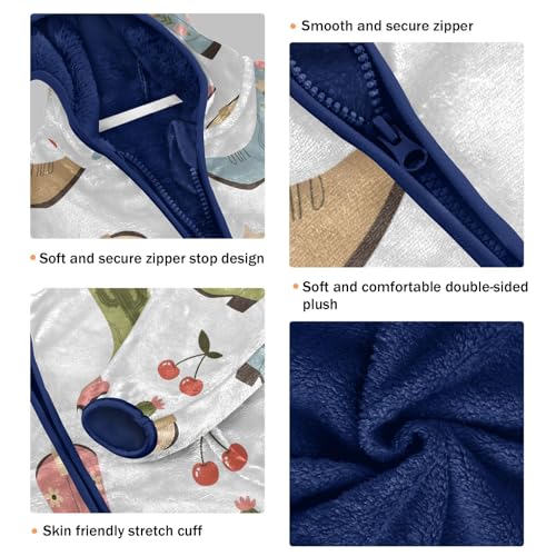 Cowboy Boots with Floral Prints Toddler Fleece Jacket Girl Boys Hooded Fleece Jacket Coat Warm Outwear Zip-up 3-10T3