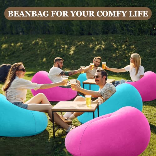 Image of Realspring Inflatable Bean Bag Chairs Outdoor Blow up Camping Chairs Inflatable Lazy Sofa Folding Portable Bean Bag Loungers Couch for Movie Night(Pink,Lake Blue,12 Pcs)