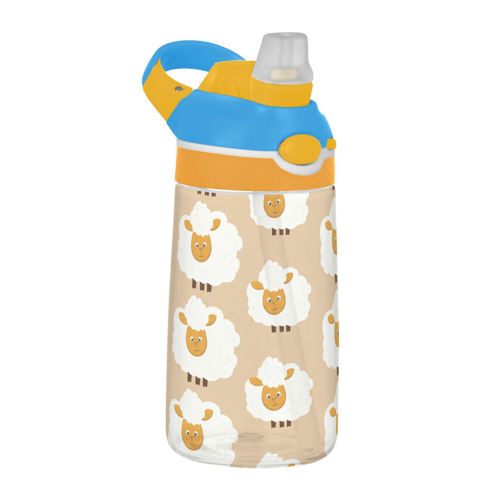 innewgogo Cartoon Sheeps Clear Kids Water Bottle for Boys Girls 16oz BPA Free Tritan Toddler Cup with -Up Spout Cover & Silicone Straw for School