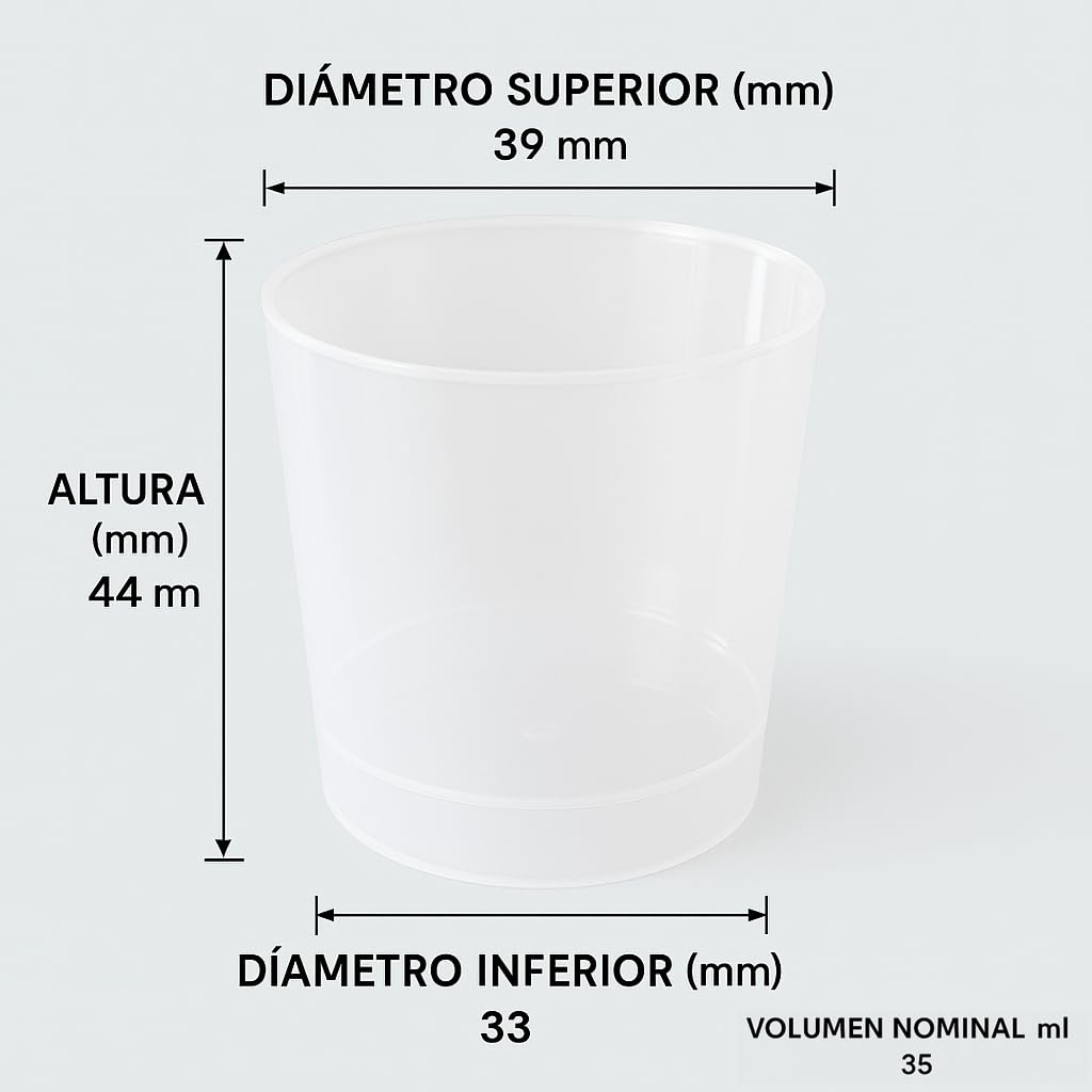 Pack 1000 vasos chupito plástico 35ml - Polipropileno - Pack ecónomico Chupito Reutilizable.