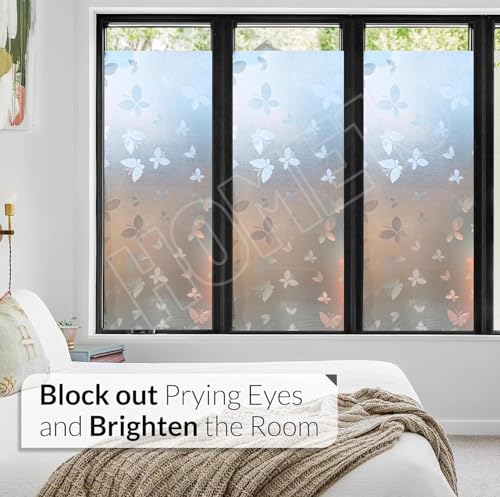 Image of HOME13 Frosted Glass Film Window Privacy Film Decoartive Window Film Heat Control Glass Sticker for Home & Office (24 x 96 Inch, Butterfly)