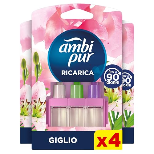 Ambipur 3Volution Giglio e Brezza Ricarica Deodorante Elettrico 80 ml, 3 Profumi Che Si Alternano Per Eliminare Odori