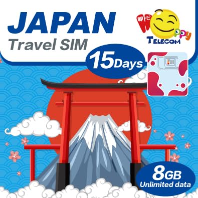 Happy Japan 15 Days Unlimited Data Travel Sim Card | 8GB of 4G LTE High-Speed Data Then 128kbps | No Daily Limit | No Registration Required | Easy Activation