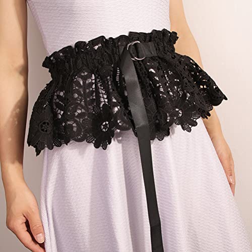 Women Wide Belt Black Lace Tie Up Wide Waist Dress Belt Fashion Retro Skirt Style Ladies Wrap Belt Cinch Waistband2