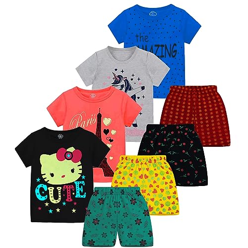 Image of MIST N FOGG Girl's T-Shirt and Shorts (Set of 4)