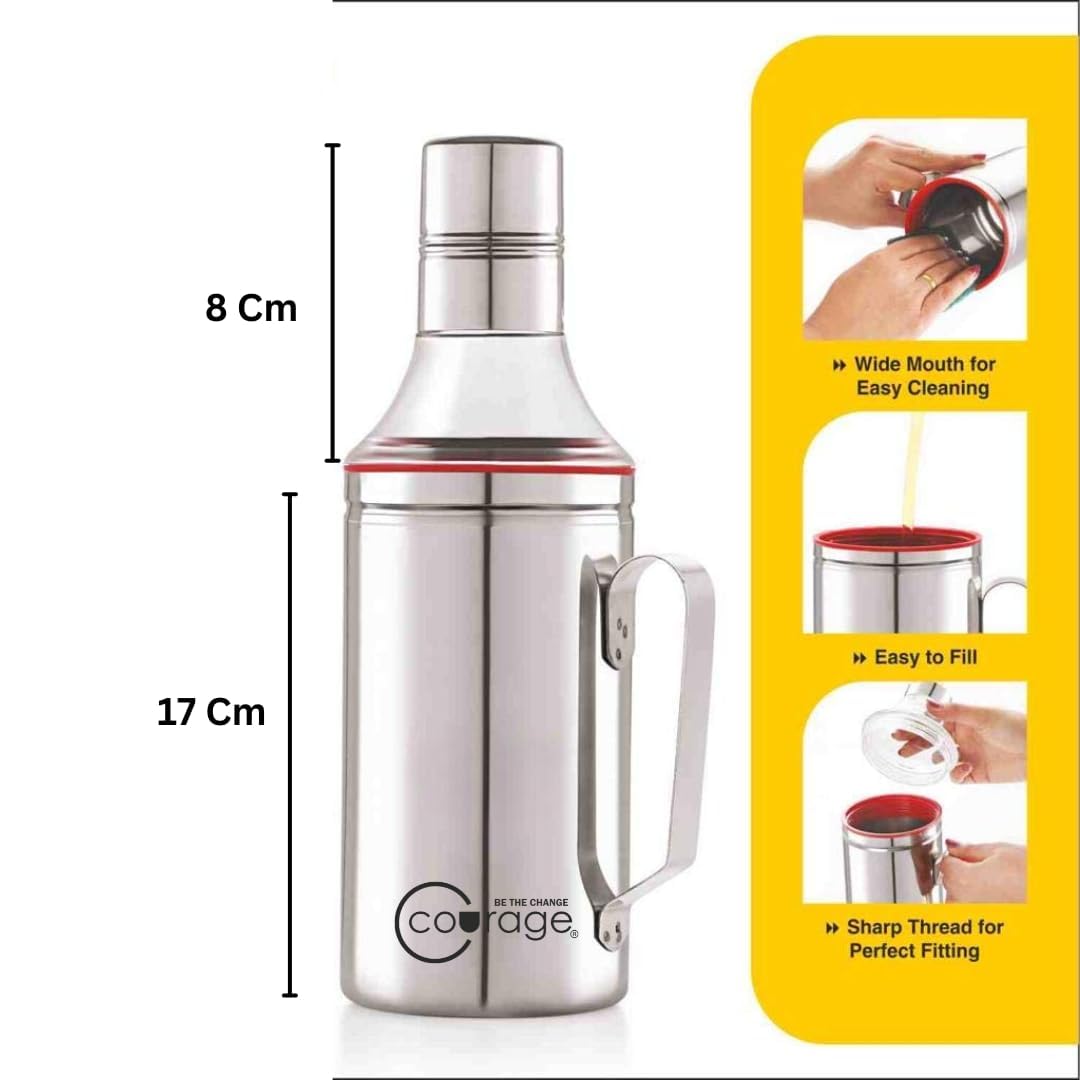 COURAGE ; BE THE CHANGE Dispensador de aceite de acero inoxidable, recipiente de aceite a prueba de fugas y sin BPA para aceites de cocina y vinagre, accesorio de cocina duradero para verter y