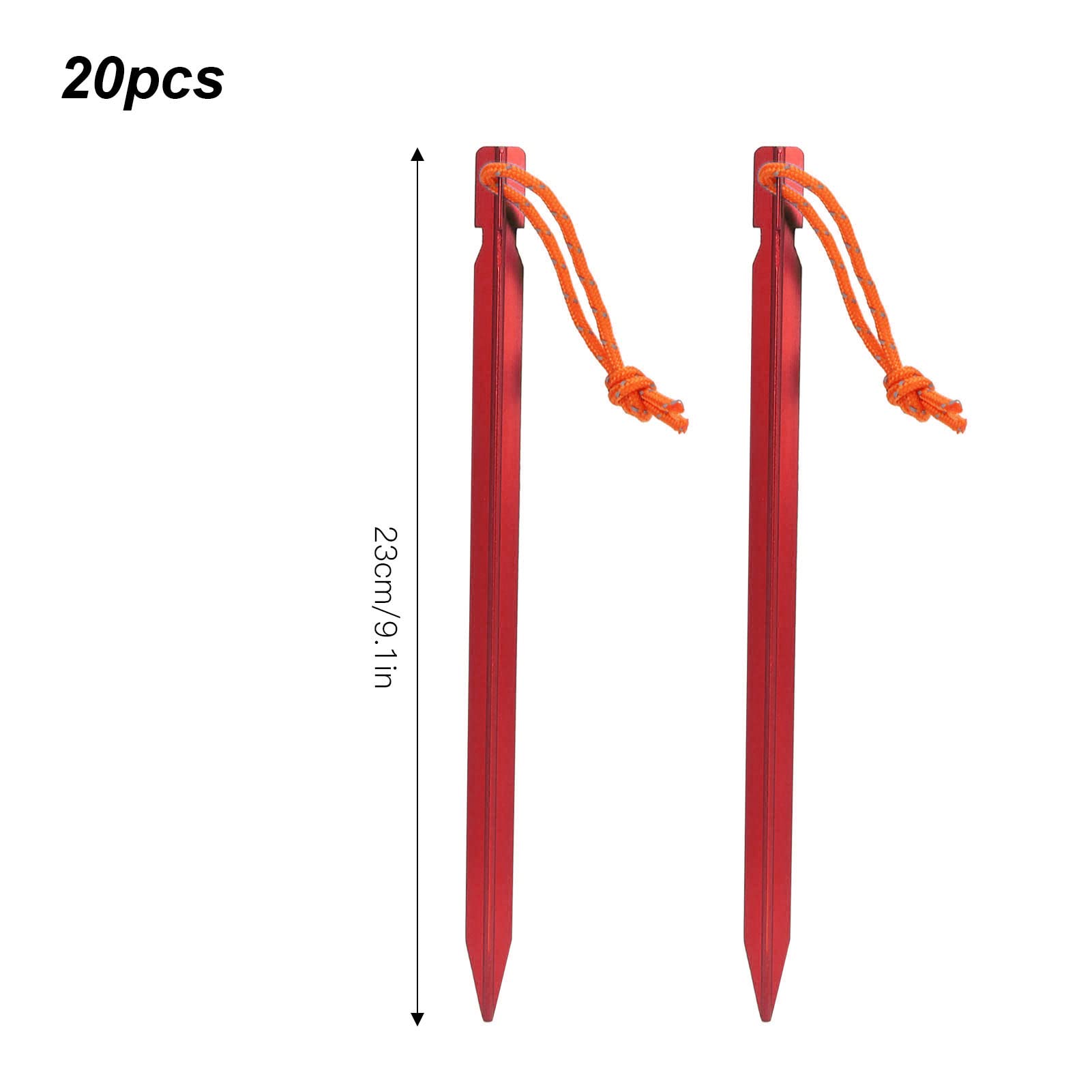 20 piquets de Tente résistants en Forme de V, piquets de Tente en Alliage d’Aluminium avec Cordes pour auvent de Camping en Plein air, piquets de Jardin étanches de 9 Pouces pour l (Rouge)