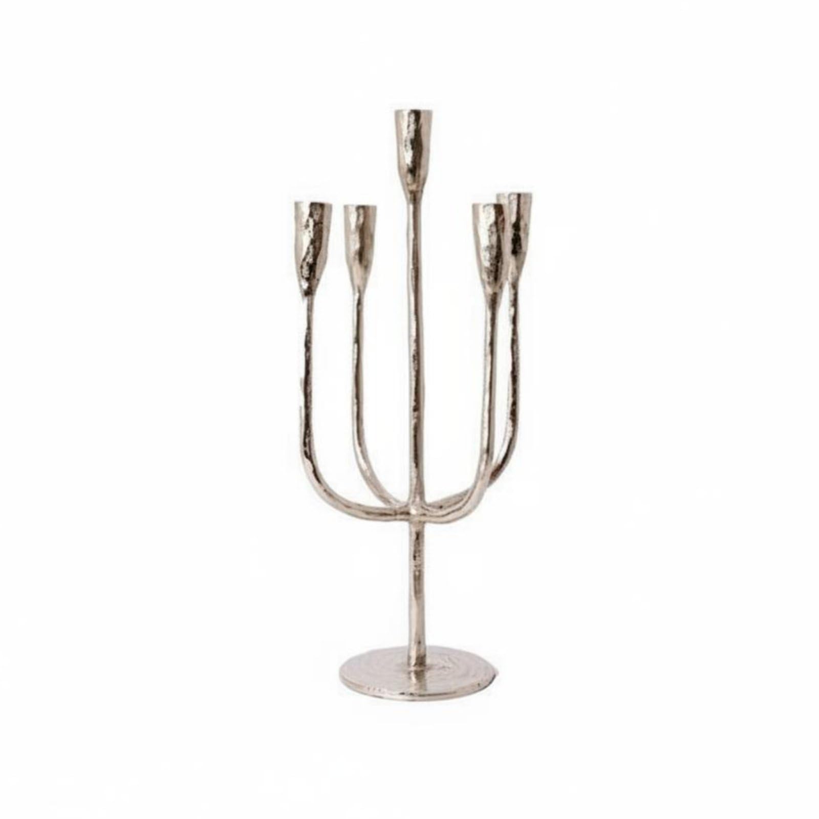 Candelabro Portacandele Candeliere Centrotavola Supporto Superficie Argento in Alluminio Struttura Slanciata a 5 per Candele Lunghe Adatto a Tavolo da Pranzo Salotto Mensola Ricevimenti
