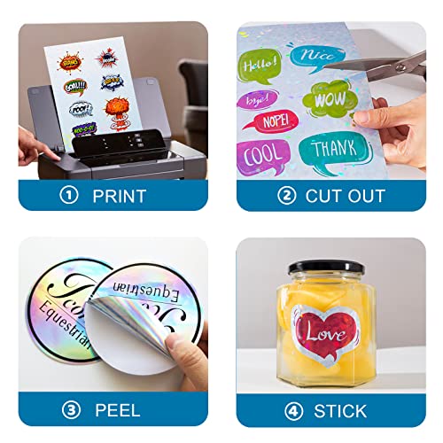 Nihuecne 24 Sheets Vinyl Printable Sticker Paper A4 Size (8.25" X 11.7") Holographic Glossy Sticker Paper Self-Adhesive Waterproof Dries Quickly For Inkjet/Laser Printer #TOP2