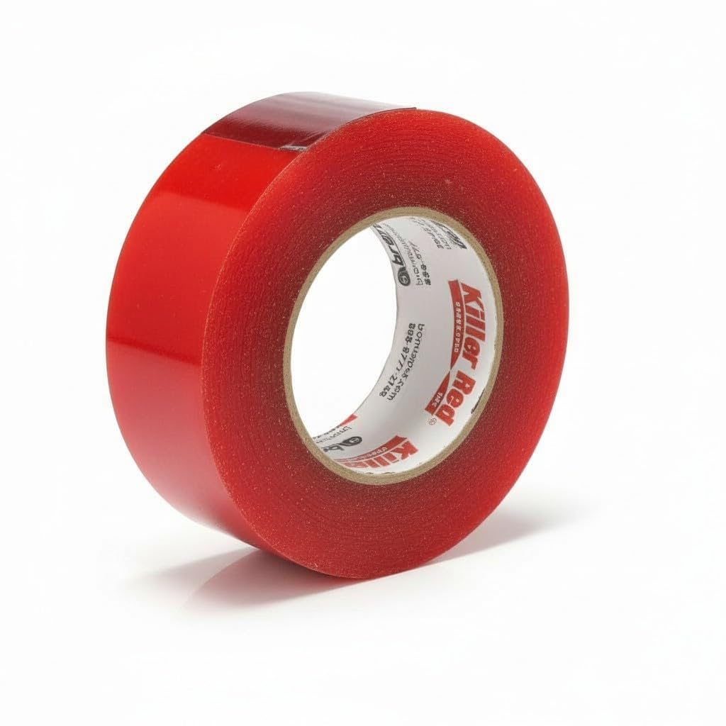 Killer Red Double-Sided Tape, Clear with Red Liner, 8.1 mil Thickness, 36 Yard Length, UV, Water and Weather Resistant, for Decorative Mounting and Electronic Assembly (0.5 in Wide)
