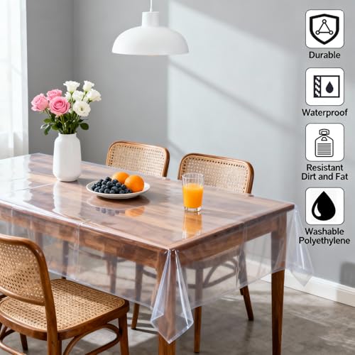 Nappe transparente rectangulaire plastique imperméable table 140x250cm