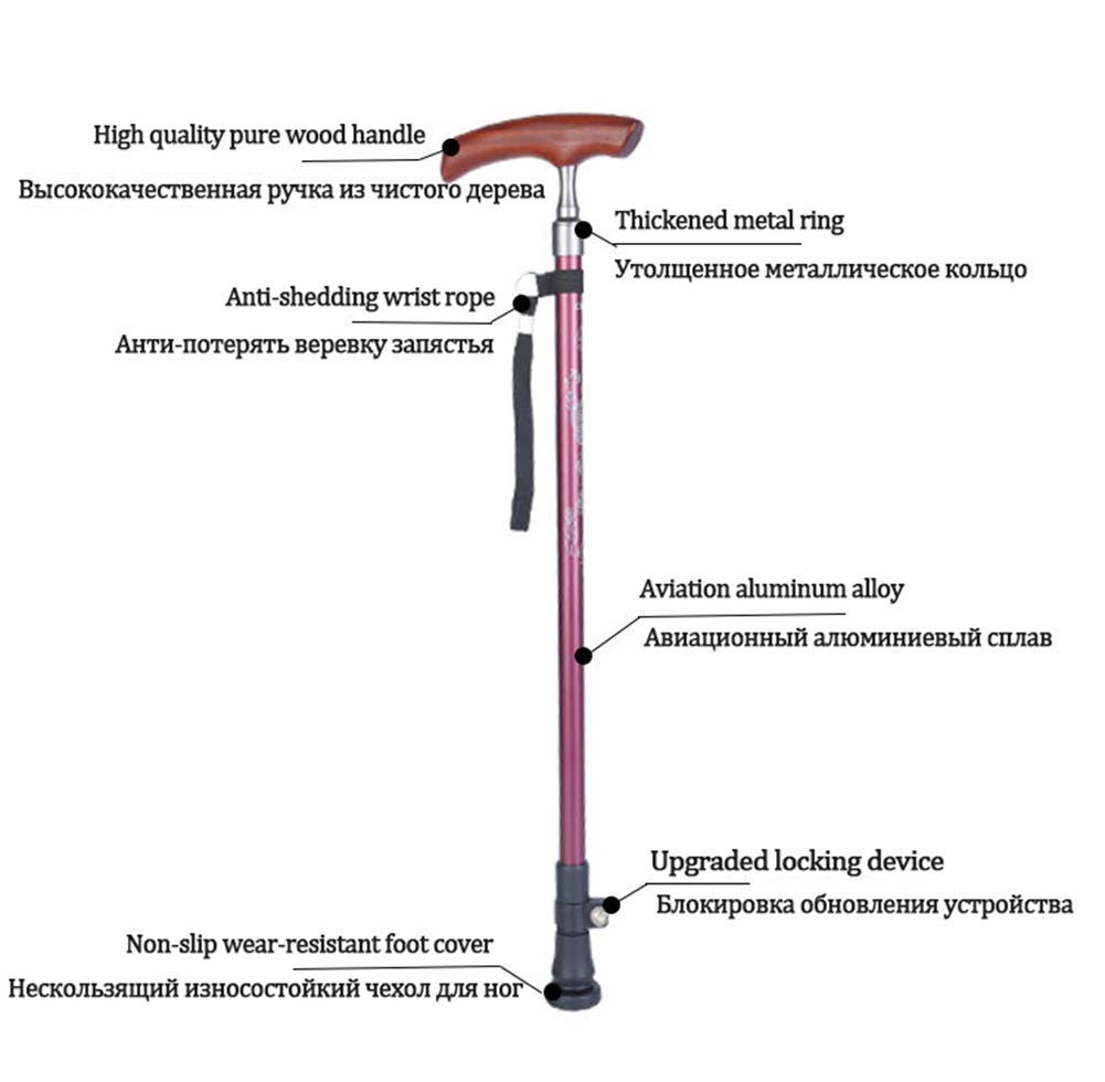 Bastone da passeggio regolabile, stampelle, in alluminio leggero, con manico ergonomico e cinturino da polso, ideale per la vita quotidiana per una mobilità limitata