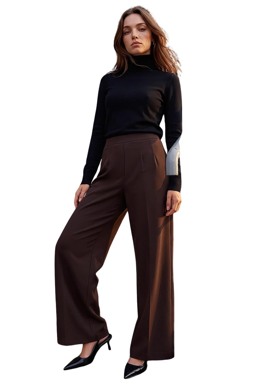 Roman Women's Chocolate Petite Wide Leg Ponte Stretch Trouser In Size 12