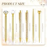 Qeeenar 6 Pcs Ballpoint Pens Set Metal Crystal Diamond Pen for Journaling Glitter Pretty Cute Stationery Black Ink Fancy Gifts for Women Girls Teacher Office Wedding School Supplies(Gold)
