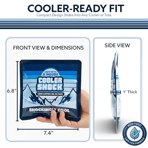 Image of Cooler Shock Reusable Ice Packs for Cooler - Long Lasting Cold Freezer Packs for Coolers and Lunch Boxes - Cooler Ice Packs for Camping Gear, Fishing, Road Trips, Beach Must Haves