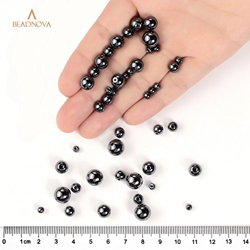 Image of BEADNOVA Natural Hematite Beads Natural Crystal Beads Stone Gemstone Round Loose Energy Healing with Crystal Stretch Cord for Jewelry Making (10mm, 36-38pcs)