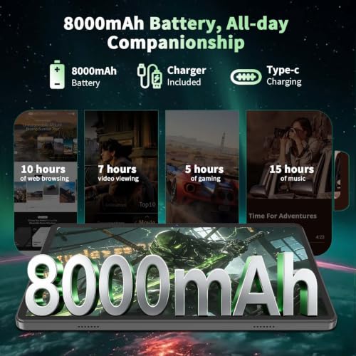Image of 2026 Android 16 Tablet with Keyboard, Gemini AI 10 Inch Tablet, Green Case | 26GB+256GB+2TB Expand, 2-in-1 Tablets with 8-Core, WiFi, 8000mAh, GMS, GPS, Electronic Tablets PC with Mouse, Case, Stylus