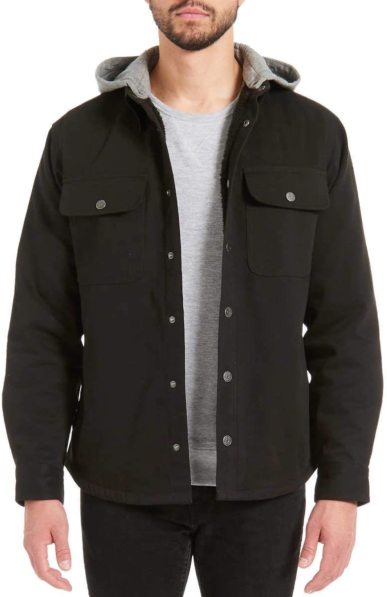 Jachs Men's Sherpa Lined Canvas Shirt Jacket (2XL, Black)