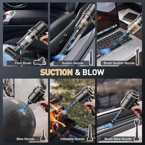 Image of KMM Handheld Car Vacuum Cleaner, 11000PA Vacuum Cleaner & Air Duster, 120W High Power Vacuum Portable Cordless, Hand Held Vacuum Rechargeable with Multi-Nozzles & LED Light for Home, Car, Office