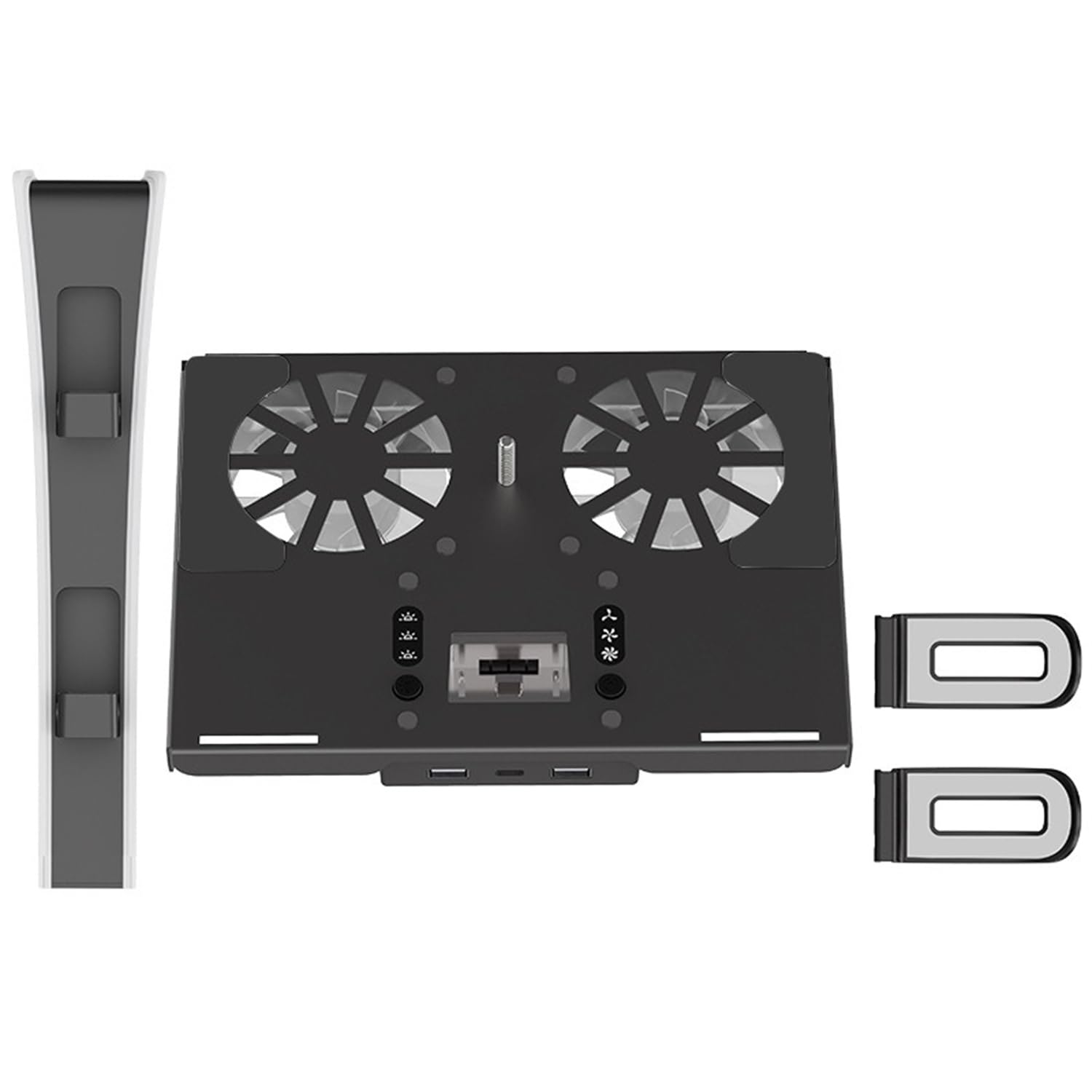 Kit di montaggio a parete per PS5/PS5 Slim con stazione di ricarica e ventole di raffreddamento, accessori per montaggio a mensola PS5/PS5 SL (disco e digitale), supporto da parete in acciaio con