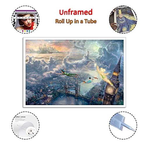 Kjv Tinker Bell And Peters Pan Fly To Neverland Poster Decorative Painting Canvas Wall Art Living Room Posters Bedroom Painting 24X36Inch(60X90Cm) #TOP1