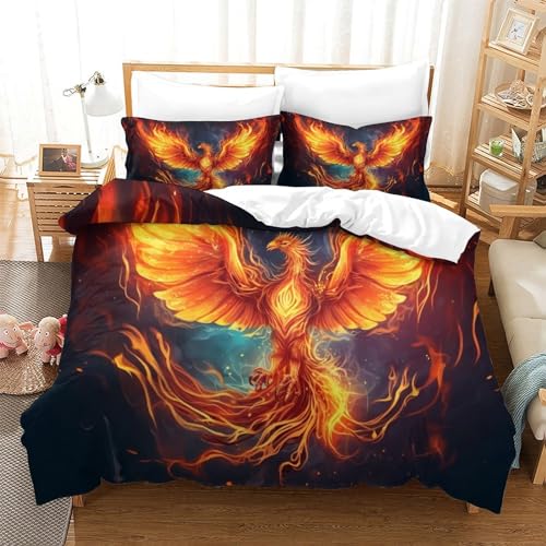 Housse de couette Phénix 200x200 parure de lit 3D bête mythique microfibre
