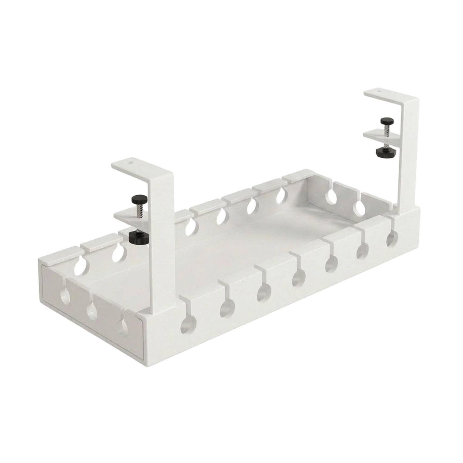 Desk Cable Tray with Clamp No-Tool Under Desk Cable Tray Space-Saving Cord Organizer with Clamp for Telecommuters, Esports Participants, Home Office White Fixed-image-48