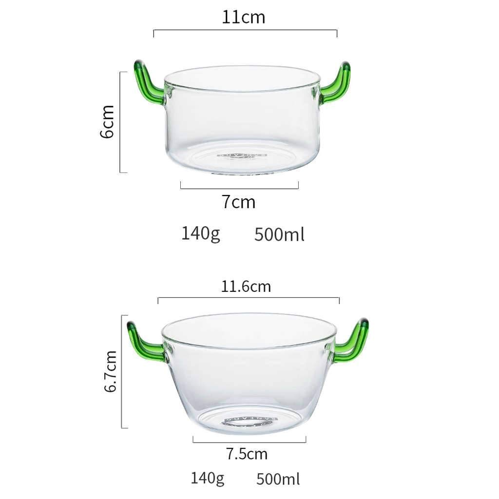 Cuenco de Sopa con 2 Asas 500 ml, Cuencos de Sopa Transparentes con Asas de Cristal, Apto para microondas, Apto para microondas, Cocina Moderna para Ensalada de Frutas, Desayuno, Helado, pos