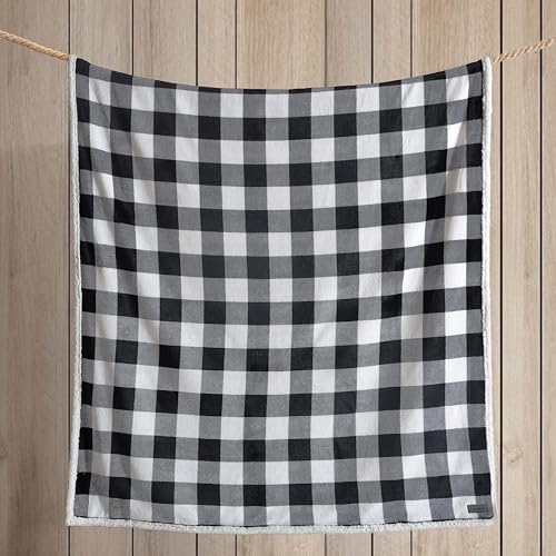 Image of Eddie Bauer - Blanket, Super Soft Reversible Sherpa & Brushed Fleece Bedding, Throw Blankets for Couch, Ideal for Lounging (Cabin Plaid Black)