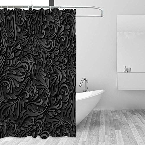 Rideau de douche lavable en machine polyester imperméable avec crochets de fixation en C noir - 5