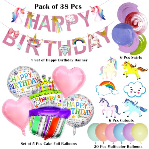 Image of Unicorn Theme Birthday Party Decoration Kit, Pack of 38 Pcs