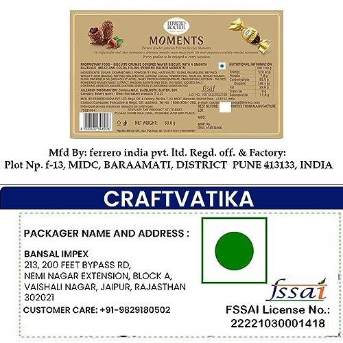 Image of CraftVatika Rakhi Ferrero Chocolate Gift Box for Brother and Bhabhi, Rakhi Combo Set of 2 with Ferrero Moments Chocolates for Brother, Pom Pom Lumba Rakhi, Designer Rakhi with Ferro on Raksha bandhan