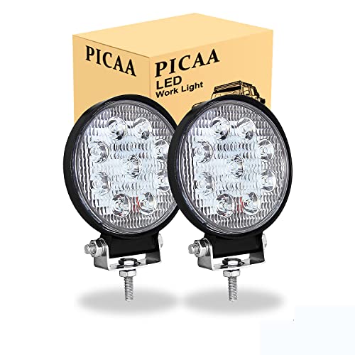 PICAA Phare de Travail LED 2PCS 4.1 Pouces 27W Rond Phare Travail Projecteur LED Spot LED Moto Feux de Travail Lampe 12V 24V hors route pour Voiture 4x4 Truck ATV SUV Camion Tracteur