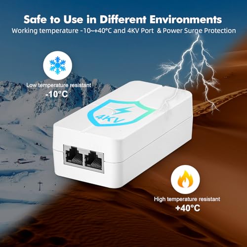 Image of 2.5 Gigabit PoE Injector 60W, Supports IEEE 802.3af /at /bt, YuLinca White Compact Power Over Ethernet Adapter, Plug and Play, Fanless Wall Mount Design with LED Indicator