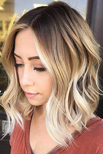 Short Curly Ombre Blonde Bob Hair Wigs For Women Synthetic Middle Part Wig With Brown Roots Party Costume Cosplay Wig (Ombre Blonde-9143)