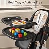 Baby High Chair for Babies and Toddlers, Foldable Feeding Chair with Wheels, Adjustable Seat Height, Backrest, Footrest, Removable Tray, PU Cushion, 5-Point Harness, Black