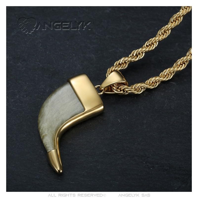BOBIJOO JEWELRY - Pendentif Collier Griffe de Lion Fausse Griffe en résine Acier Inoxydable Plaqué Doré Or