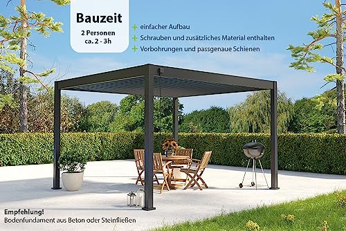 Pavillon Pergola 3x4m Terassenüberdachung freistehend mit Lamellendach verstellbar Gartenpavillon Hardtop wasserdicht stabil Winterfest Voll-Aluminium Grillpavillon wetterfest Weide Deluxe Anthrazit