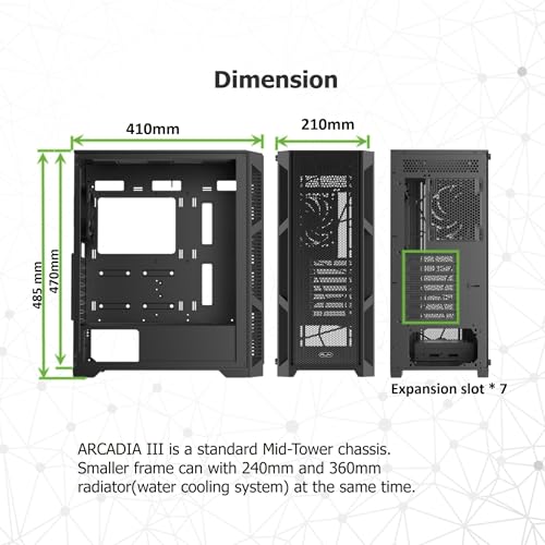 Gabinete para PC Raijintek Arcadia III MS4, torre media con vidrio templado, panel frontal de malla, flujo de aire alto, 4 ventiladores de 120 mm preinstalados, color negro (0R20B00247) miniatura 2