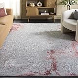 SAFAVIEH Area Rug 8x10 - Meadow Collection - Large - Light Grey & Pink, Modern Abstract Design, Non-Shedding & Easy Cleaning, Ideal for Living Room, Bedroom, Office, Dining Space (MDW573G)