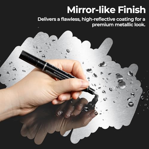 Image of Ohuhu Chrome Paint Pen, 3 PCS Silver Liquid Chrome Markers with Gloss Mirror Water-Proof Lightfast Permanent Paint Markers for Repairing Metal Glass Plastic Car Tire DIY Crafts