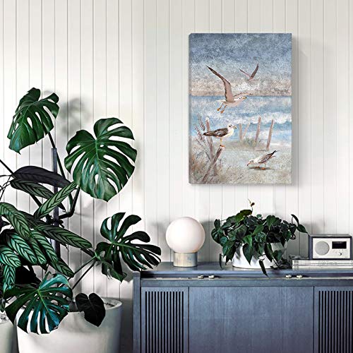 Ocean Beach Canvas Wall Art for Bedroom Abstract Seaside Seagull