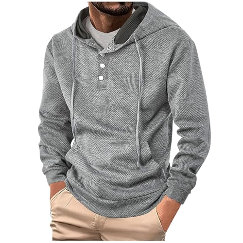 Mens Button up Hooded Sweatshirts Long Sleeve Textured Solid Pullover Casual Lightweight Fall Fashion Hoodies Pockets