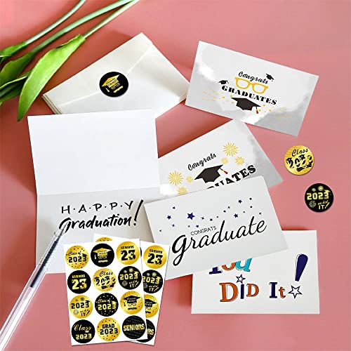 Lucleag 360Pcs 2023 Graduation Round Stickers, Class Of 2023 Grad Congrats Stickers, 12 Design Circle Graduation Gift Tags Stickers, 2023 Black And Gold Graduation Envelope Seals Candy Stickers #TOP3