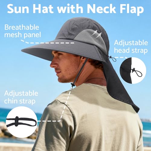 Image of NPJY Sun Fishing Hats with Neck Flap for Men Women UV Sun Protection Safari Hat Wide Brim Bucket Hat